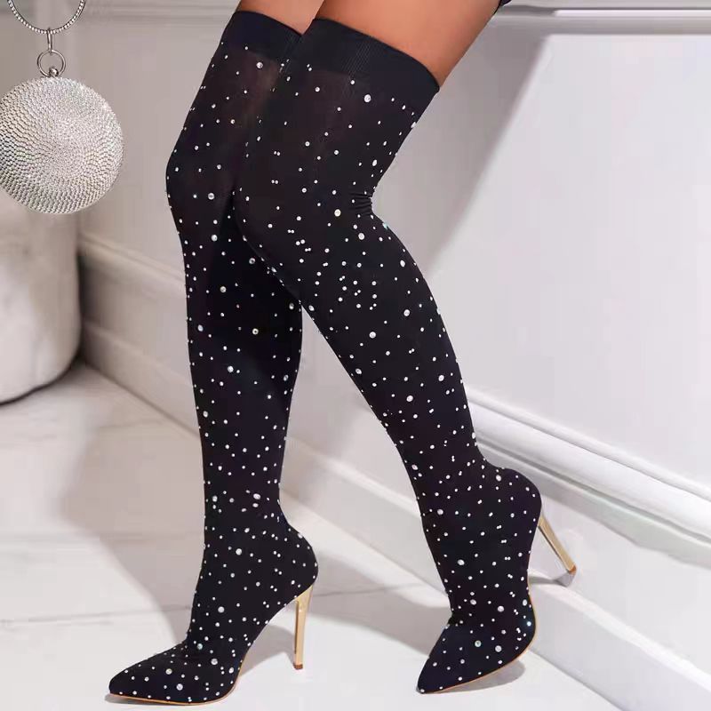 Rhinestone Slim Leg Stretch So - مراجعة Knee High Sock Women وسعره