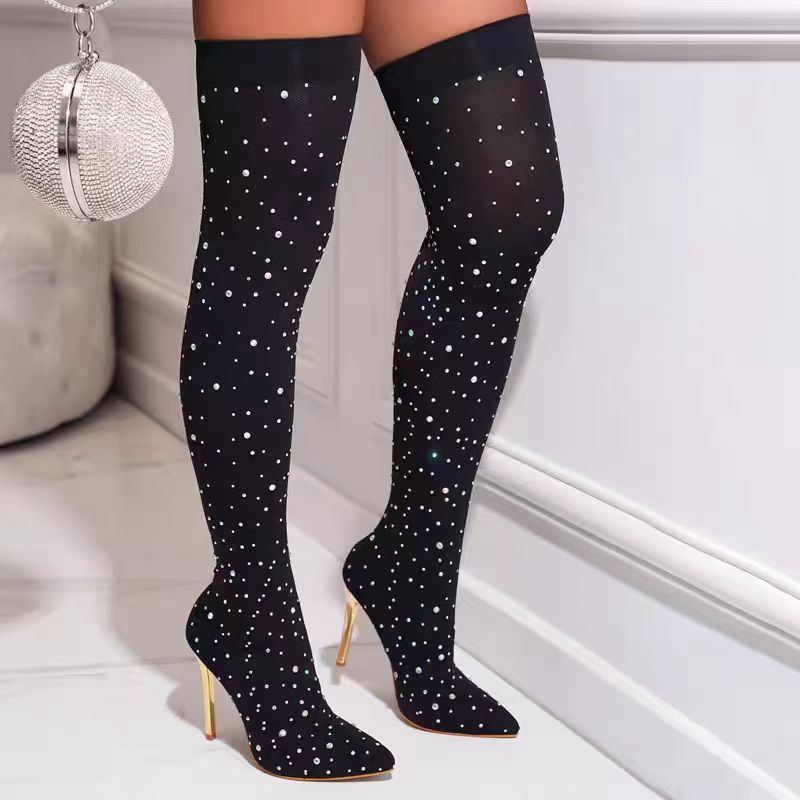 Rhinestone Slim Leg Stretch So - مراجعة Knee High Sock Women وسعره