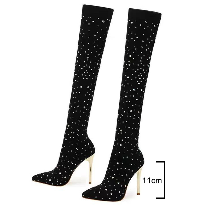 Rhinestone Slim Leg Stretch So - مراجعة Knee High Sock Women وسعره