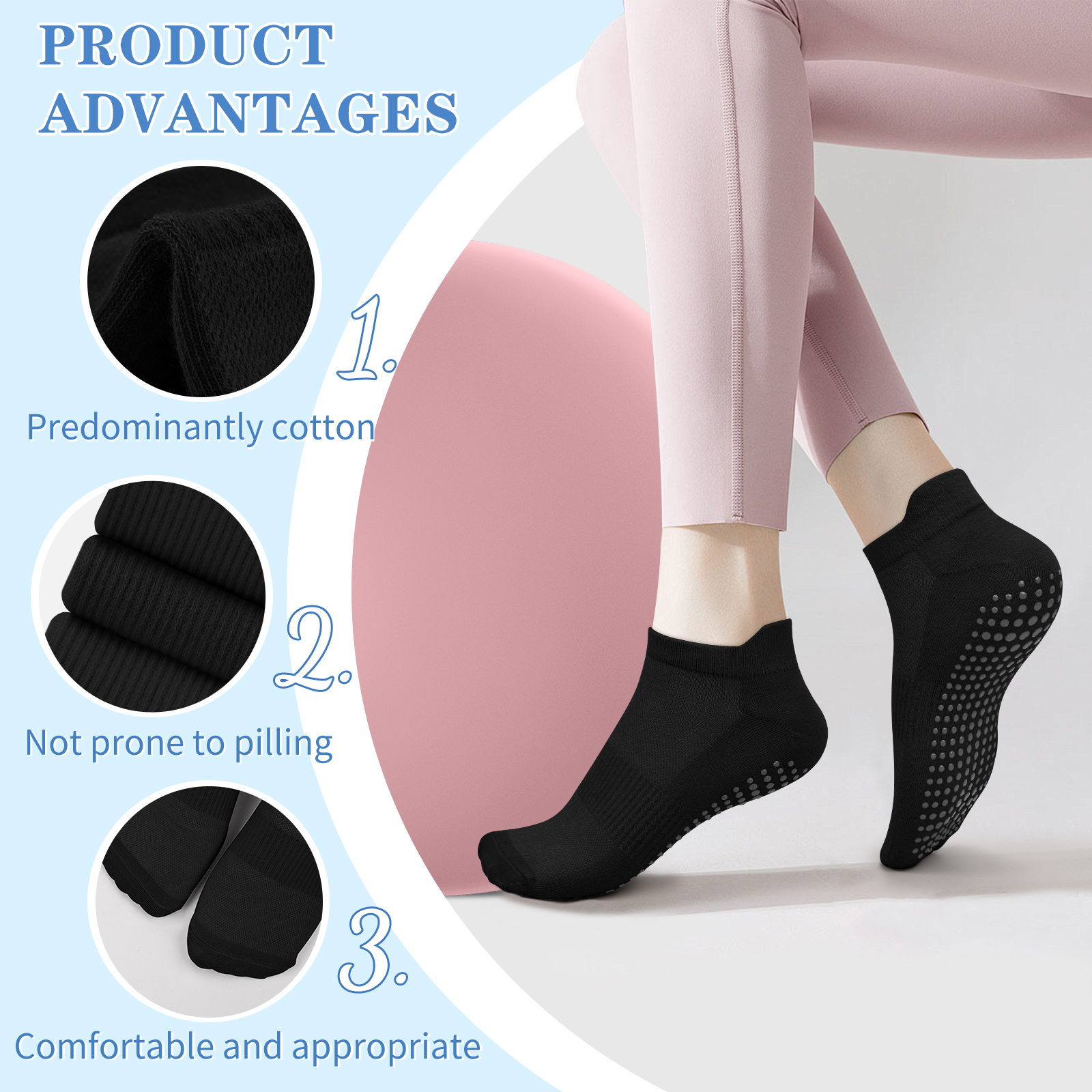 3 Pairs Yoga Socks Women Cotto - مراجعة No Show Sock Women وسعره